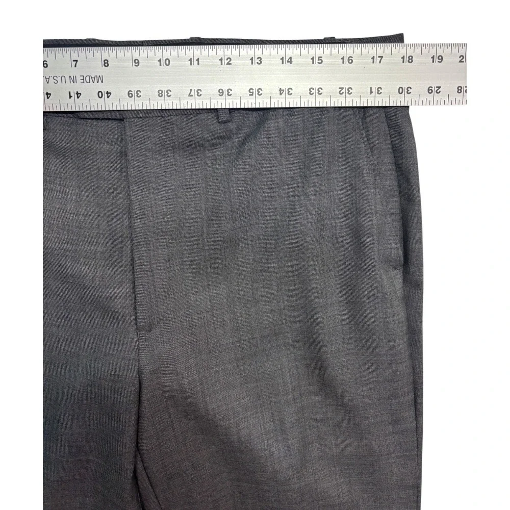 Ralph Lauren 44L 36x34 Gray Sharkskin 2pc Pant Suit Flat Front 100% Wool Mens